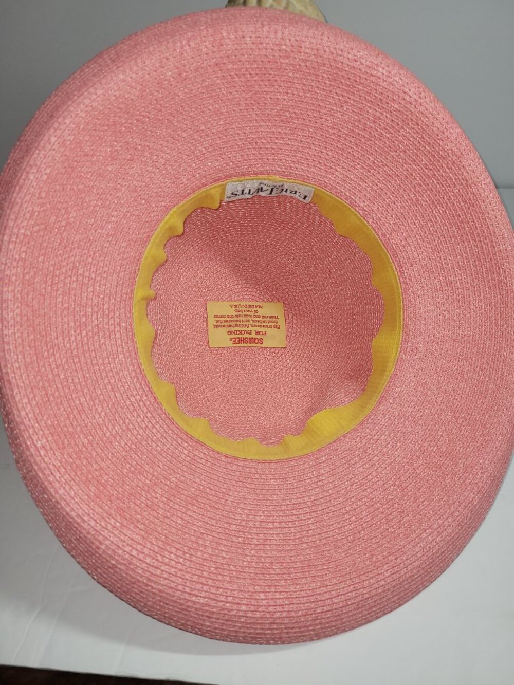Eric Javits New York Squishee Packable Hat Logo Peach Sun Straw Made in USA - Picture 4 of 9